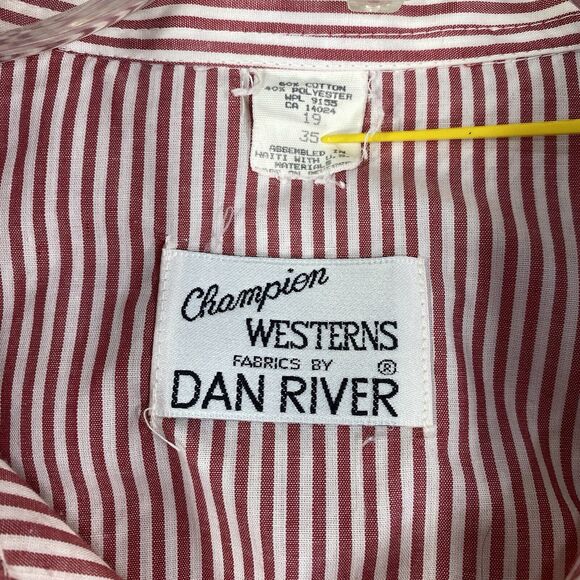 Champion Western Mens 19x35 Red Stripe Shirt Long Sleeve Pearl Snap Rodeo - Picture 4 of 9